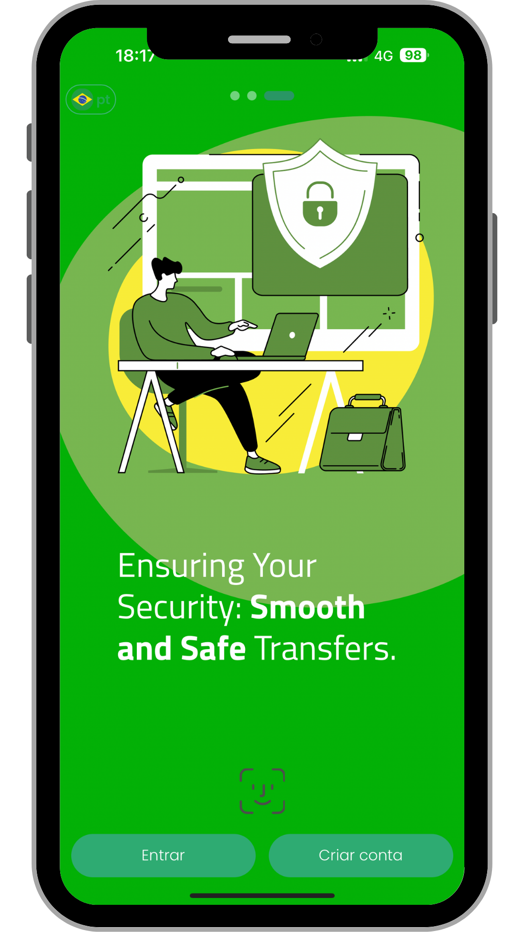 Master Transfer app welcome screen highlighting smooth and safe transfers